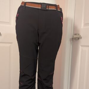 Woman's Outdoor Black Pants with Brown Belt
